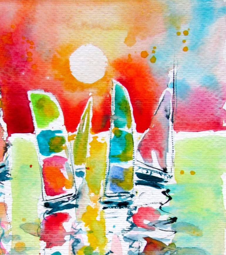 Original Impressionism Boat Painting by Kovacs Anna Brigitta