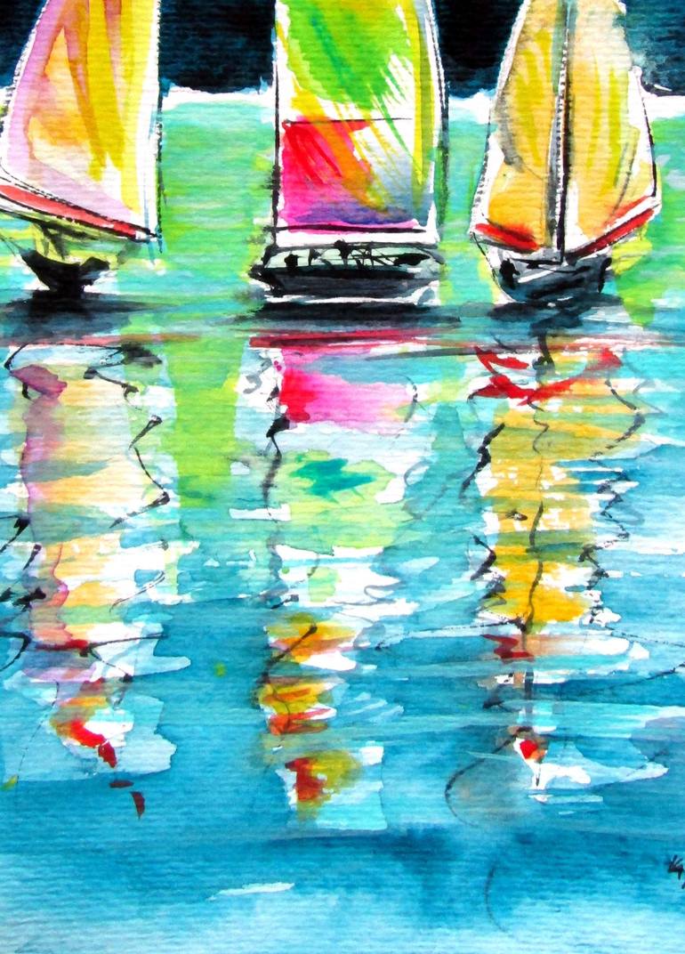 Original Impressionism Boat Painting by Kovacs Anna Brigitta