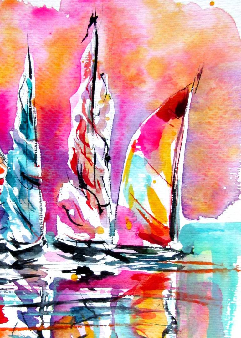 Original Impressionism Boat Painting by Kovacs Anna Brigitta