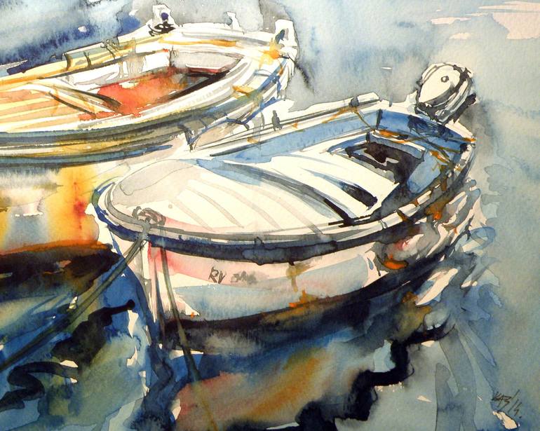 Original Impressionism Boat Painting by Kovacs Anna Brigitta