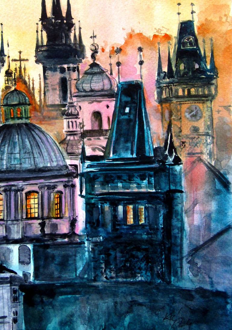 Original Impressionism Architecture Painting by Kovacs Anna Brigitta