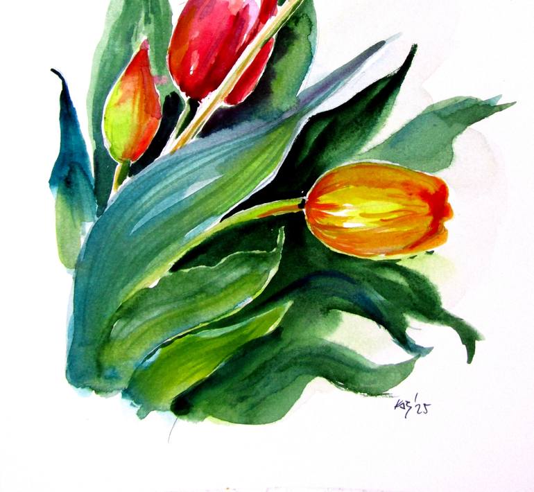 Original Impressionism Floral Painting by Kovacs Anna Brigitta