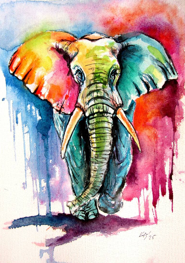 Colorful elephant VII Painting by Kovacs Anna Brigitta | Saatchi Art, image size:770x1097