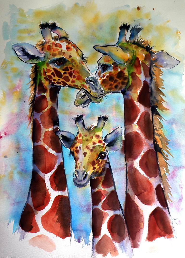 Giraffe family Painting by Kovacs Anna Brigitta | Saatchi Art