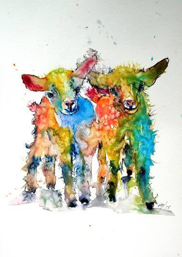 Cute Baby Goats Painting By Kovacs Anna Brigitta | Saatchi Art