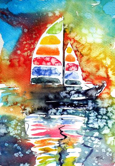 Print of Boat Paintings by Kovacs Anna Brigitta