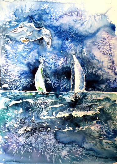 Print of Impressionism Seascape Paintings by Kovacs Anna Brigitta