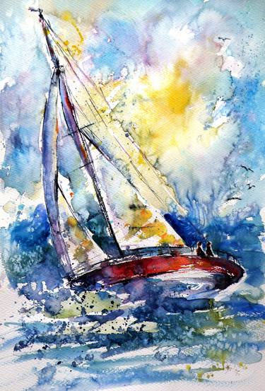 Print of Impressionism Sailboat Paintings by Kovacs Anna Brigitta