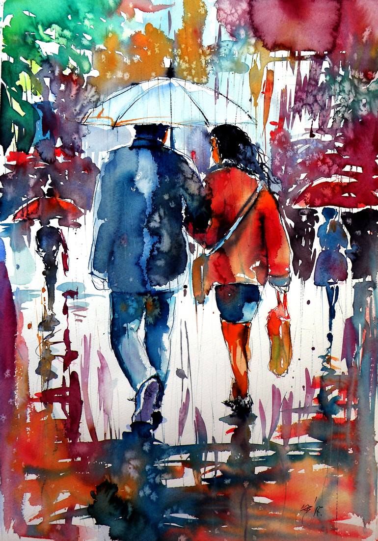 Walking In The Rain Painting By Kovacs Anna Brigitta Saatchi Art