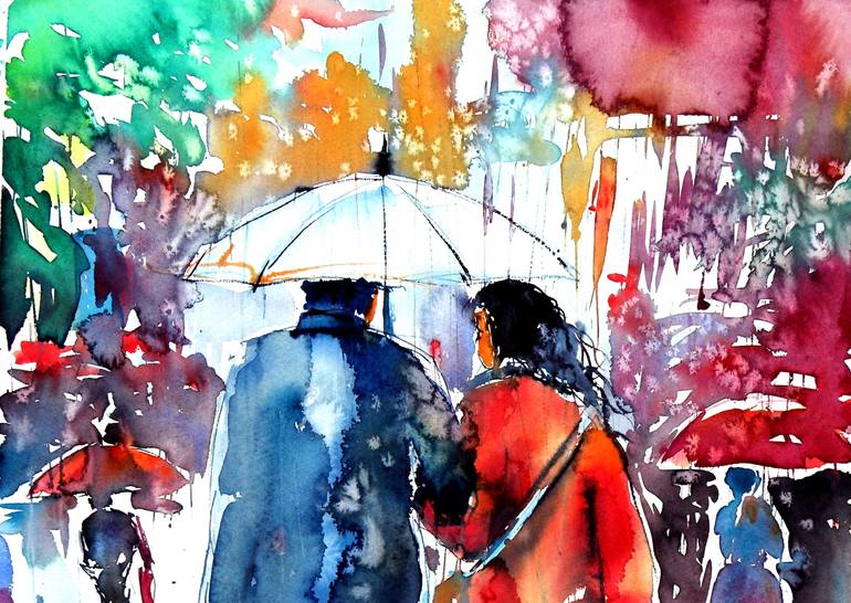 Original Impressionism People Painting by Kovacs Anna Brigitta
