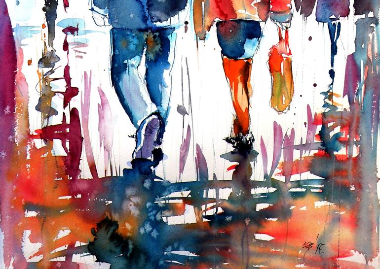 Original Impressionism People Painting by Kovacs Anna Brigitta