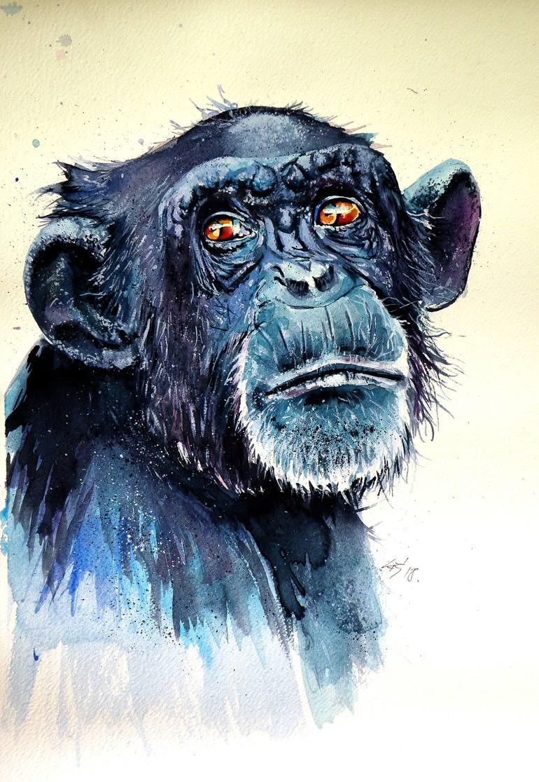 Chimpanzee Painting by Kovacs Anna Brigitta | Saatchi Art