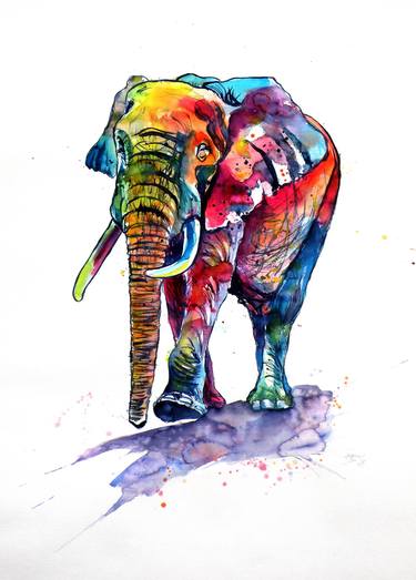 Happy colorful elephant thumb