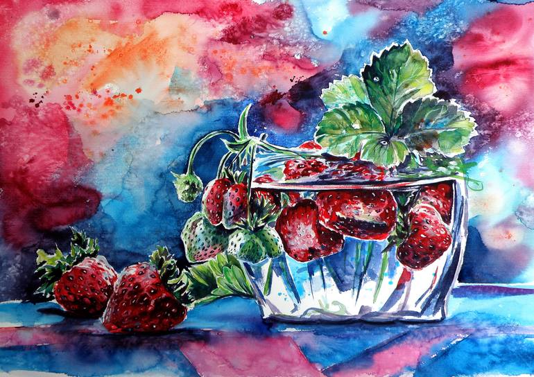 Still life with strawberry Painting by Kovacs Anna Brigitta | Saatchi Art