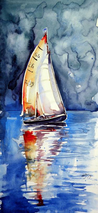 Original Impressionism Sailboat Paintings by Kovacs Anna Brigitta