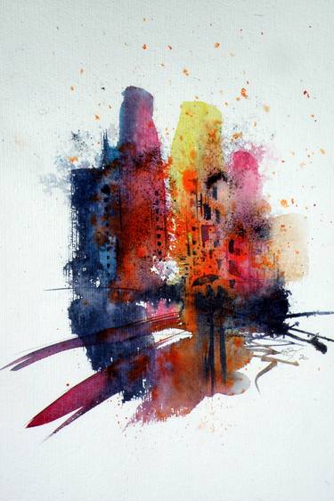 Print of Abstract Cities Paintings by Kovacs Anna Brigitta