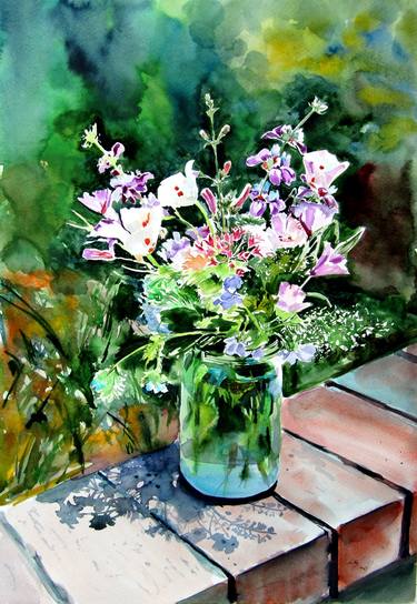 Still life with wildflowers in garden thumb