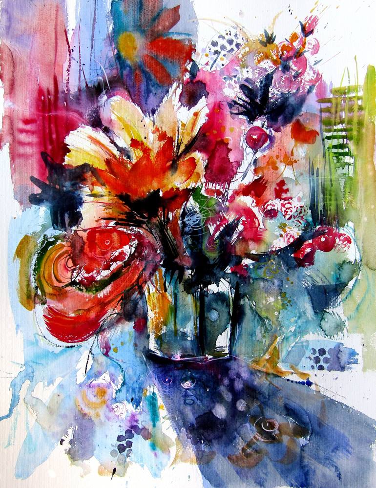 Colorful life with flowers Painting by Kovacs Anna Brigitta | Saatchi Art