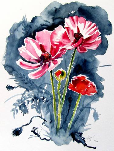 Print of Impressionism Floral Paintings by Kovacs Anna Brigitta