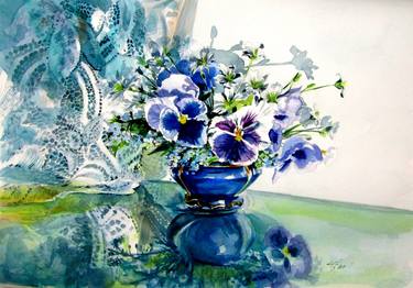 Still life with pansy flowers thumb