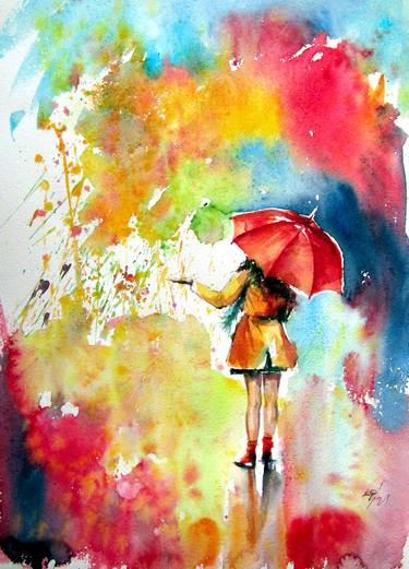 Colorful rain with a girl thumb