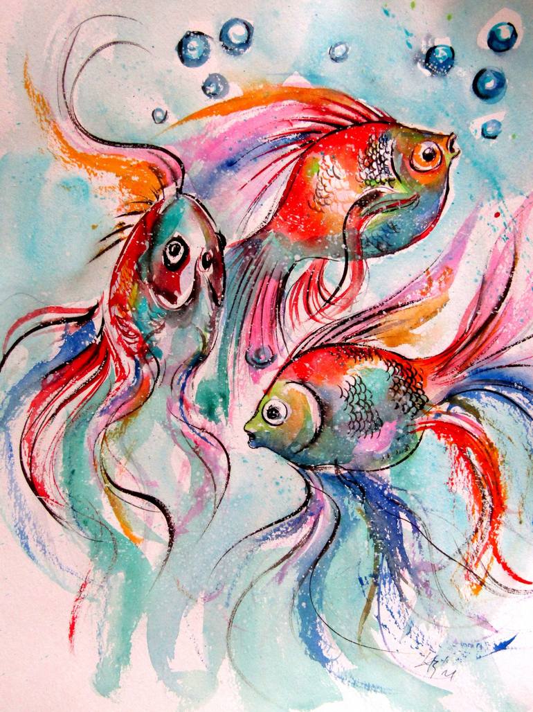 Colorful fish Painting by Kovacs Anna Brigitta