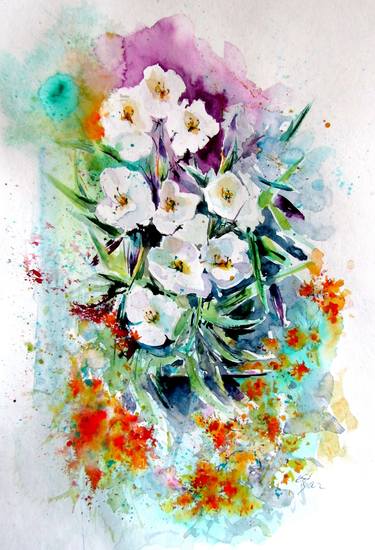 Print of Impressionism Floral Paintings by Kovacs Anna Brigitta