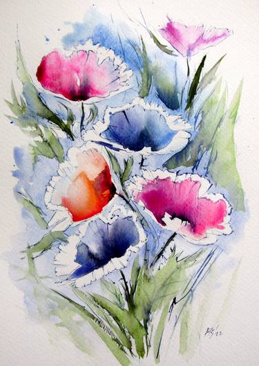 Original Impressionism Floral Paintings by Kovacs Anna Brigitta