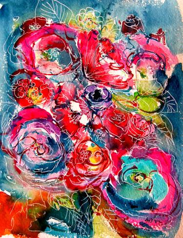 Print of Abstract Expressionism Floral Paintings by Kovacs Anna Brigitta