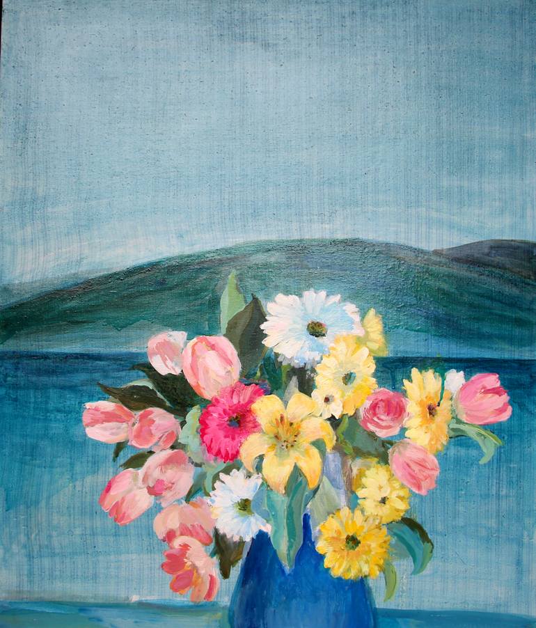 Original Expressionism Floral Painting by Luciana Mathioudakis