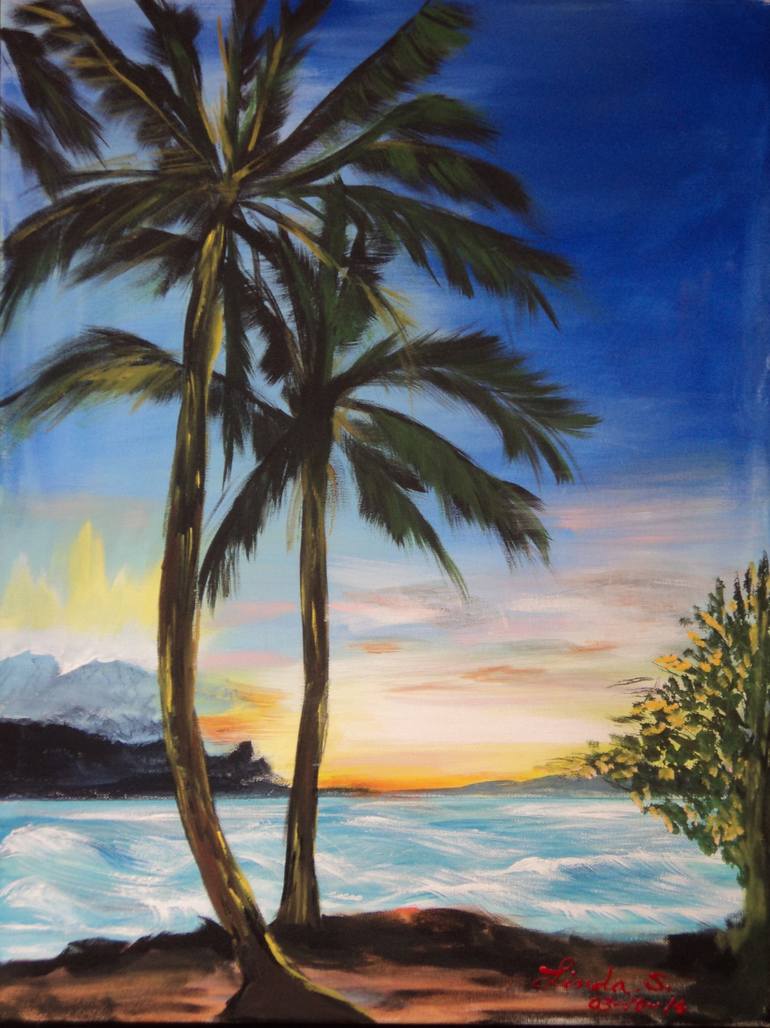 Painting Art Palm Tree Island tropical sun ocean sea Canvas landscape Australia 
