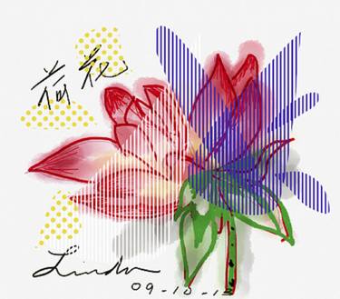 Original Abstract Expressionism Floral Drawings by Linda Lin