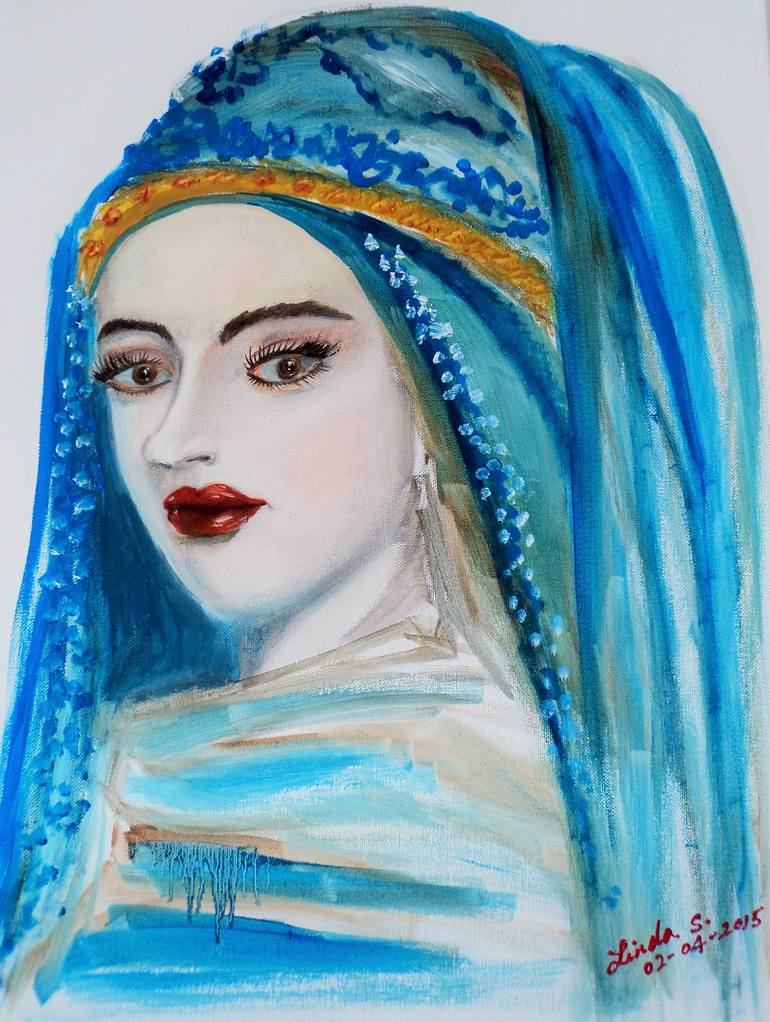 Blue Hijab Girl Painting by Linda Lin | Saatchi Art