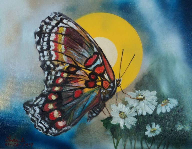 Butterfly with Daisy Painting by Linda Lin | Saatchi Art