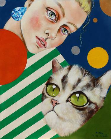 Original Art Deco Cats Paintings by Małgorzata Łodygowska