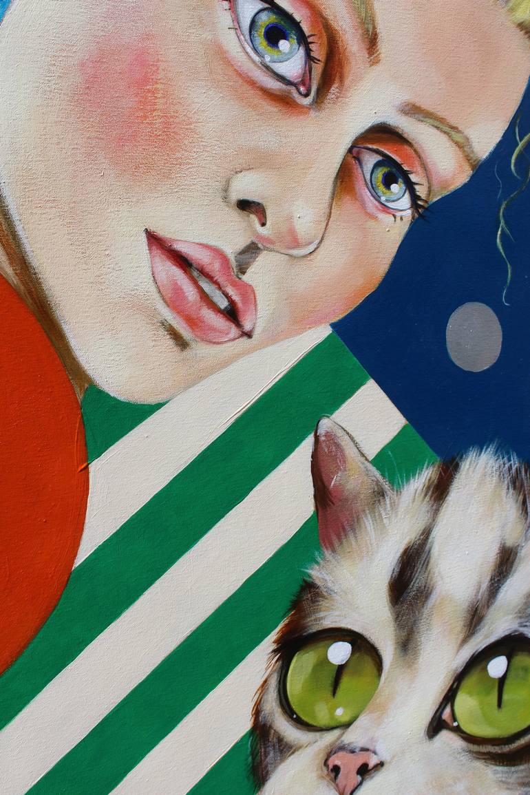 Original Art Deco Cats Painting by Małgorzata Łodygowska