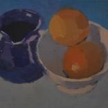Oranges and blue jug by david stanley