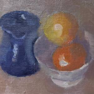 Oranges and blue jug