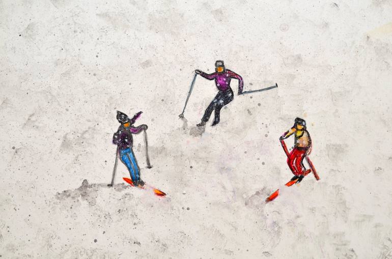 Miniature figure of a man skiing on winter snow on colorful red skis  surrounded by multiple shadows and copyspace Stock Photo - Alamy