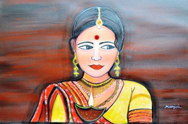 Indian Lady with a lamp glittering figurative art thumb