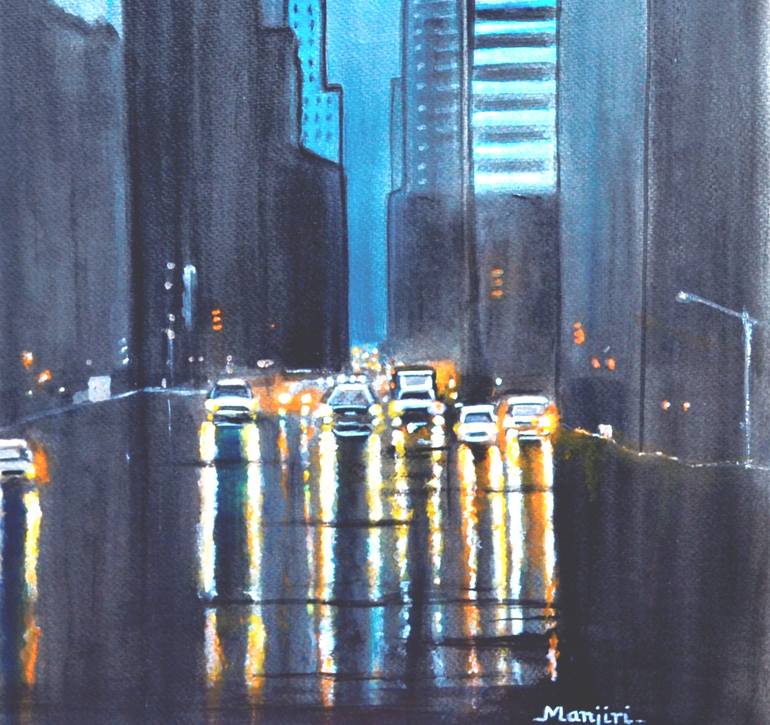 Original Abstract Expressionism Cities Painting by Manjiri Kanvinde