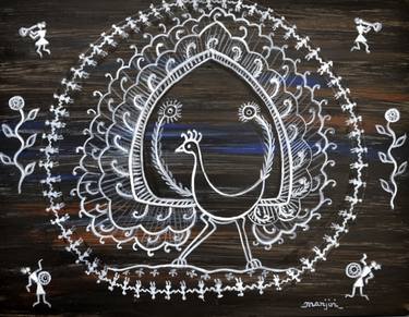 Warli Peacock Painting-Tribal art thumb