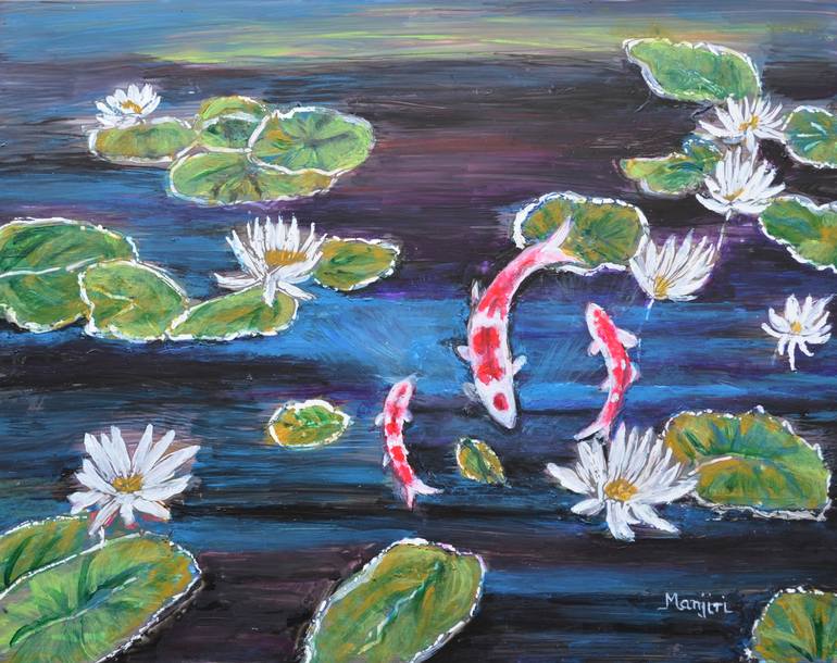 Art Factory Feng Shui Koi Fish Painting 36(W) x24(H) 