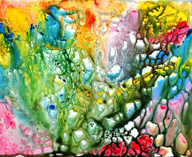Coral abstract vibrant painting on yupo thumb