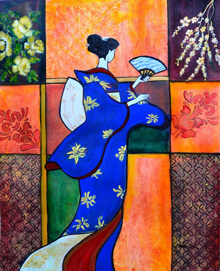 Japan Geisha Kimono Colorful Decorative Painting Ethnic Gift Decor