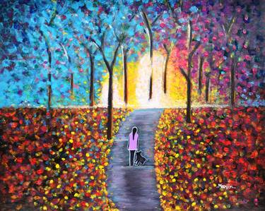 Stroll on the Pathway with a Dog in summer colorful Painting thumb