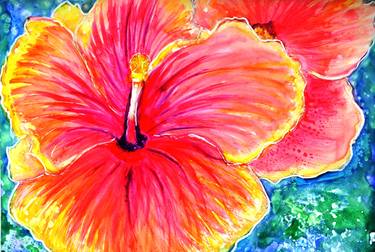 Pink Hibiscus colorful vibrant cheerful painting thumb