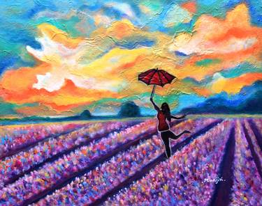 Lavender Field Walk-girl With Umbrella thumb