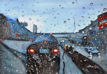 Long drive on Highway romantic rainy painting thumb