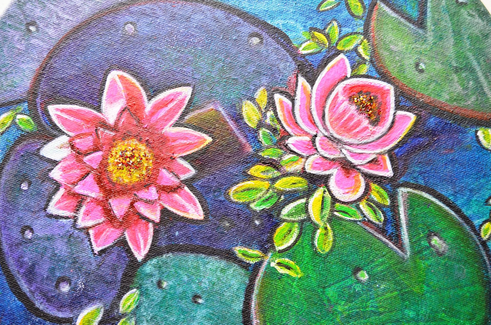 Waterlily pond floral textured acrylic painting on round canvas  Art Board  Print for Sale by artbymanjiri